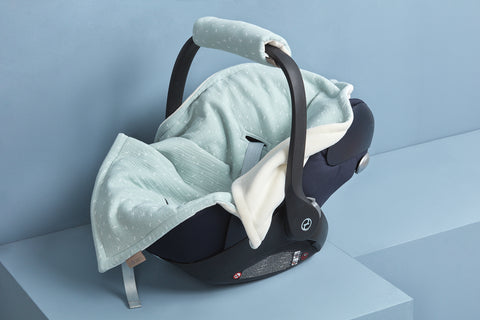 Tæppe til babysæde vintermuslin mynte mælkebøtter