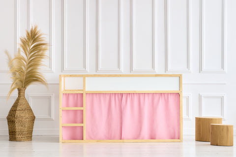 Loftsengegardiner sæt 2+1 muslin pink egnet til Kura seng