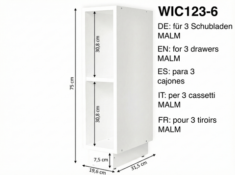 Das KraftKids Stauraumregal für Wickeltisch in Weiß passt zu 3er/4er MALM Kommoden, bietet zwei Fächer (je 30,8 cm hoch) und misst H75xB19,6xT31,5 cm. Mehrsprachige Namen enthalten. Ideal für zusätzlichen Stauraum.