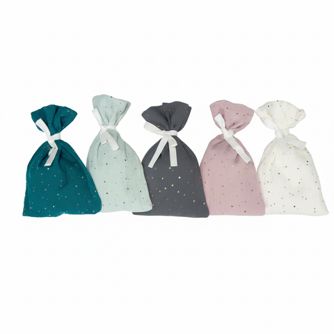 Adventskalender muslin gyldne prikker grøn gul pink hvid