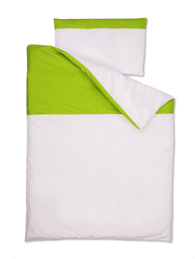 Sengetøjssæt almindeligt hvidt, hvide prikker på grøn