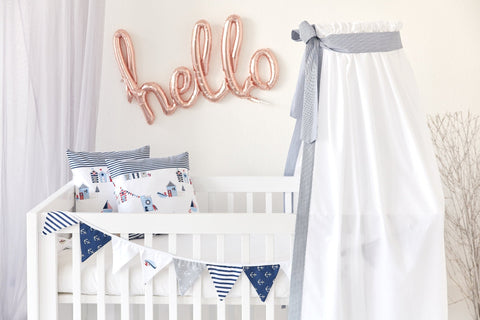 Sengehimmel tynde striber mørkeblå