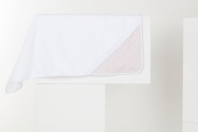 Hætte håndklæde hvidt fjermønster på pink