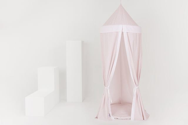 Hængende telt hvidt fjermønster på pink