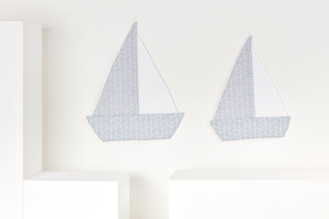 Sejlbåd hvidt fjermønster på blåt hvidt fjermønster på gråt