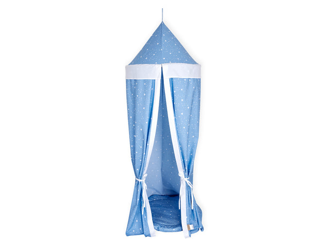 Hængende telt afrundede trekanter hvid på blå