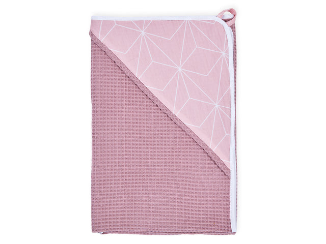 Hætte håndklæde vaffel piqué pink hvide tynde diamanter på gammel pink