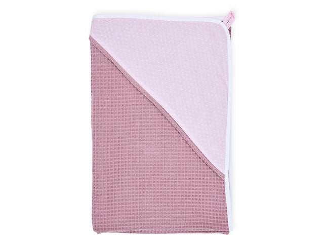 Hætte håndklæde hvide prikker på pink vaffel piqué pink