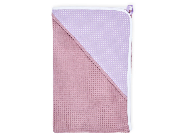 Hætte håndklæde hvide prikker på lilla vaffel piqué pink